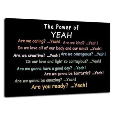 Imagem de Arte de parede motivacional "The Power of Yeah" Decoração de parede inspiradora sugestão psicológica positiva perguntas e respostas para quarto psicoterapia escola quarto infantil emoldurado pronto