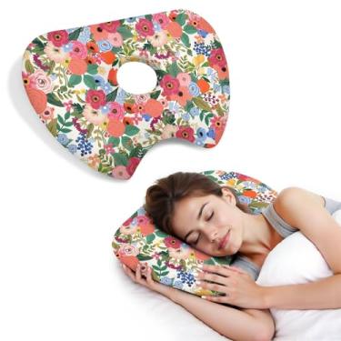 Imagem de BVOKQUC Travesseiro de piercing de orelha para dormir de lado, travesseiros com furos para dor de ouvido, travesseiro de donut para adultos, CNH, alívio de dor de ouvido, almofada de pressão e