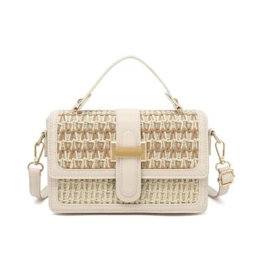 Imagem de Bolsa tiracolo de palha moderna para mulheres - bolsa de praia pequena de verão elegante bolsa de ombro de tecido para férias, Caqui, Medium