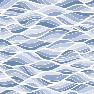Imagem de Stickyart Papel de parede ondulado azul removível de 44,5 x 701 cm, papel de parede ondulado geométrico, removível, autoadesivo, azul, branco, vinil, minimalista, oceano, parede para quarto, sala de