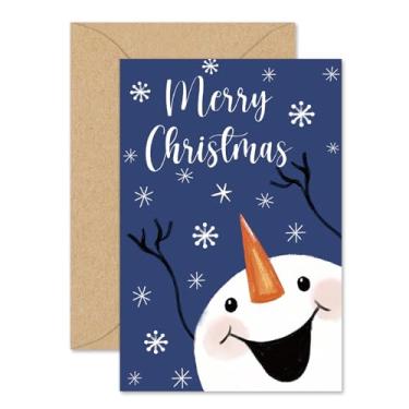 Imagem de Whaline Pacote com 12 cartões de inverno azul boneco de neve floco de neve cartões comemorativos com envelopes adesivos ponto cola feliz natal cartão de notas em branco para convites de festa de Natal