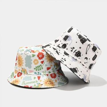 Imagem de Chapéu de balde bonito chapéu pescador chapéus para mulheres, reversív