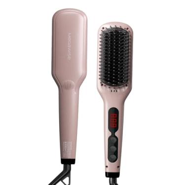 Imagem de 2023 Updated MEGAWISE Hair ener Ceramic Brush (Pink Gold) Anti-Scald Dual Voltage Flat iron Hot Brush | Rotatable Cord |Auto Shutoff | anti-frizz |for all hair types
