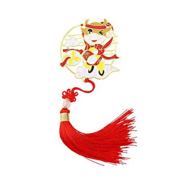 Imagem de Marcador de livro estilo chinês de metal com borla vermelha feito à mão, adequado para mulheres, meninas, crianças, leitoras, escritores, etc. Marcador de página de metal