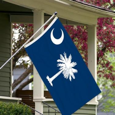 Imagem de Bandeira do estado da Carolina do Sul com 3 camadas 6,5 x 9,5 m 150D poliéster dupla face exterior resistente cores vivas com cabeçalho de lona durável e 2 ilhós de latão