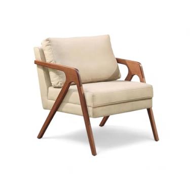 Imagem de Poltrona Decorativa Mona Madeira Maciça Bege Veludo
