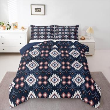 Imagem de jejeloiu Conjunto de edredom infantil boêmio para todas as estações, com 1 fronha, microfibra asteca, roupa de cama solteiro tribal para decoração de quarto, edredom respirável, macio e leve