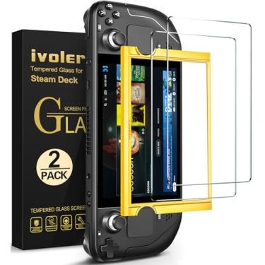 Imagem de [Pacote com 2] Película protetora de tela de vidro temperado iVoler projetada para Steam Deck 19.6 cm 2022/Steam Deck OLED 7,4 '' 2023 com [moldura de alinhamento] transparente HD transparente [versão
