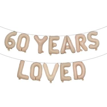 Imagem de Faixa de balão amada por 60 anos, guirlandas de glitter multicoloridas para artigos de decoração de festa de aniversário de 60 anos (caramelo amado de 60 anos)