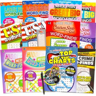 Imagem de Generic Livros De Caça-Palavras Com Letras Grandes Para Adultos - Pacote Gigante 12 Canetas Variety Plus, Atividades Adultos, Idosos E Crianças