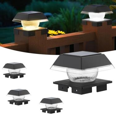 Imagem de Luzes de poste para deck de cerca alimentadas por energia solar, luzes de poste solares para ambientes externos para 4x4 5x5 6x6 madeira/4x4 postes de vinil, IP65 à prova d'água, iluminação branca