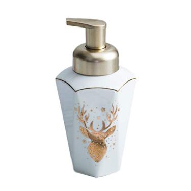 Imagem de FKJLUN Dispensador de sabonete para as mãos, garrafa de emulsão de cerâmica europeia, garrafa de sabão de resina, suprimentos de hotel para casa de banho, frasco de loção para as mãos (cor: branco