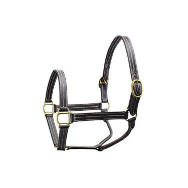 Imagem de Derby Originals Cabresto de cavalo de couro com costura tripla – Design premium de camada dupla com ferragens de latão – Sem encaixe na garganta para segurança, estilo clássico de pista – 1 ano de