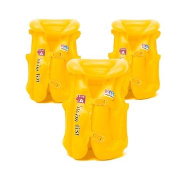 Imagem de Kit 3 Colete Boia Aquatica Infantil Inflavel Verão Club (AMARELO)