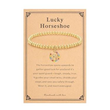 Imagem de morniface Pulseira feminina com contas banhadas a ouro 14 K, pulseira elástica com pingentes de ouro, delicada pulseira elástica feita à mão, joias de ouro modernas, presente, Medium, Aço inoxidável