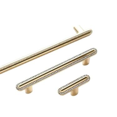 Imagem de CXYFQUUK Puxadores de porta de armário puxador de cristal liga de zinco armário de cozinha puxadores de gaveta ferragens de móveis 2 peças (ouro 192 mm)