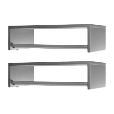 Imagem de Kit 2 Cabideiro Arara de Parede para Roupas 1m Madeira MDF Guarda Roupa Closet Loja (Preto)