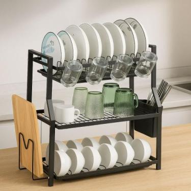 Imagem de Escorredor de Louça Organizador Cozinha 3 Andares Preto Deend