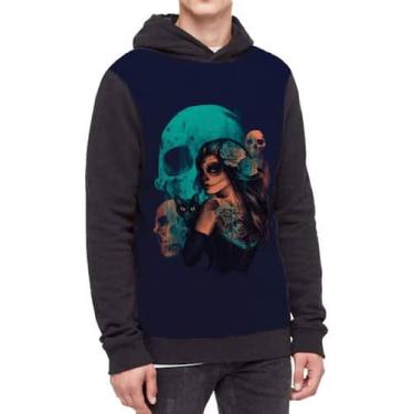 Imagem de Moletom Com Capuz Caveira Mexicana Colorida Ref:291 - smoke, Preto, GG