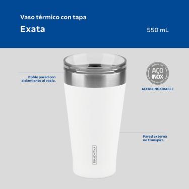 Imagem de Copo Térmico Tramontina Exata em Aço Inox Branco com Tampa 550 ml