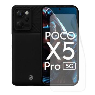 Imagem de Kit Capa case capinha Symetric Preta e Película Hydrogel HD para Xiaomi Poco X5 Pro - Gshield