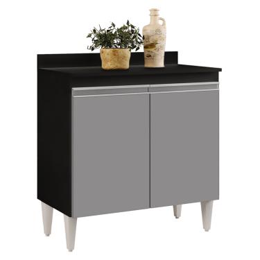 Imagem de Balcão de Cozinha Lavanderia Com Tampo 02 Portas Sara Preto e Cinza 80 Cm - D'Rossi