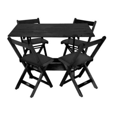 Imagem de Conjunto De Mesa Dobrável De Madeira 120x70 Com 4 Cadeiras Preto Estof
