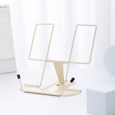 Imagem de Estante de leitura para livros, suporte ajustável, portátil, dobrável, de ferro, bege