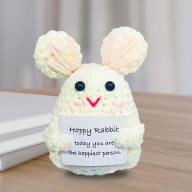 Imagem de Mini coelho de crochê feito à mão com suporte emocional, presente inspirador fofo com cartão, adequado para presente de aniversário, decoração de mesa para amigas