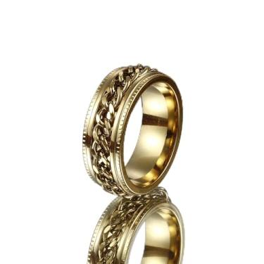 Imagem de Anel giratório de aço inoxidável para homens e mulheres anéis fidget incrustados 8 mm ouro preto prata anéis tamanho 6-14, Aço inoxidável, Sem pedra preciosa