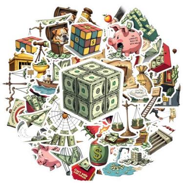 Imagem de 50 peças de adesivos de dinheiro riqueza justiça S adesivos de brinquedo pacote de adesivos de grafite de investimento variedades para telefone faça você mesmo, laptop, scrapbook, bicicleta, laptop