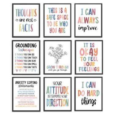 Imagem de Conjunto de 9 pôsteres de sala de aula de canto calmante, pôsteres de saúde mental, pôsteres de gráficos Boho Feeling, arte de parede Calm Down Corner Habilidades de enfrentamento, terapia, escritório