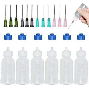 Imagem de Conjunto de 6 frascos aplicadores de cola, frascos conta-gotas espremíveis de 30 ml com pontas de agulha cegas (14 ga, 16 ga, 18 ga, 20 ga) para aplicações de cola de precisão, tinta, peneira e óleo