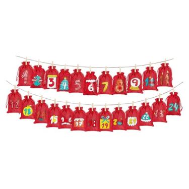 Imagem de KiBcsLic 24 unidades de sacos de calendário de advento de Natal, sacos de doces com cordão para presente, bolsa de estopa para reunião, porta, quartos de, Vermelho