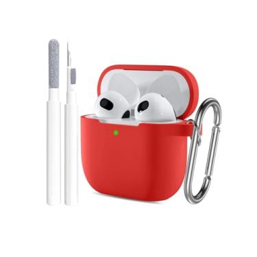Imagem de Capa para AirPods 4 (2024), capa protetora de silicone macio para Apple AirPods 4ª geração, capa feminina e masculina com chaveiro e kit de limpeza, vermelha