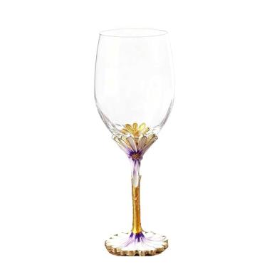 Imagem de Gets Taças de vinho pintadas à mão Taça de vinho floral decorativa transparente para aniversário de casamento (Roxo)