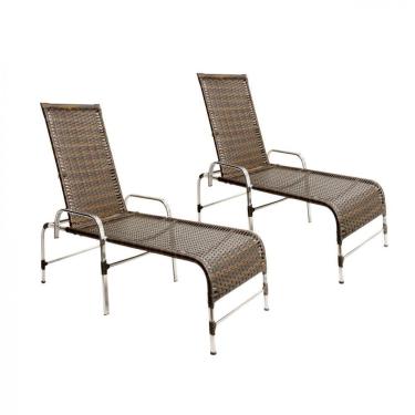 Imagem de 2 Espreguiçadeiras Decorativa Para Piscina Jardim Trama Pedra Ferro