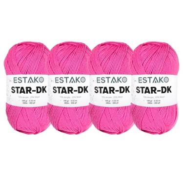 Imagem de Estako Fio Star-DK - (pacote com 4 novelos) - 75% acrílico 25% lã - DK #3 macio e leve - (4 x 99 g) / (4 x 306 jardas) - fio de crochê e tricô (33308 - rosa)