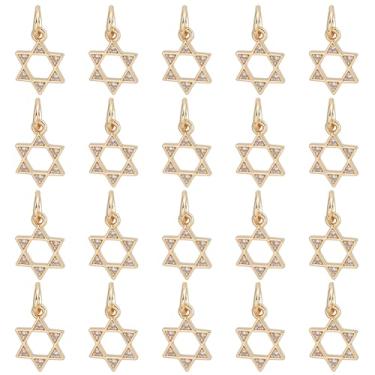 Imagem de BENECREAT Pingente de estrela de Davi banhado a ouro 14 K, pingente de estrela de Davi de zircônia cúbica para fazer colares, brincos, pulseiras, joias e artesanato DIY