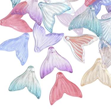 Imagem de Pingentes de vidro sereia cauda de peixe cores sortidas verão oceano mar animal cauda de baleia pingentes de vidro de cristal para brincos faça você mesmo, chaveiro, pulseira, colar, joias, 19 mm