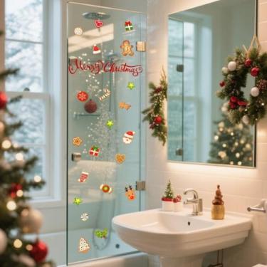 Imagem de Adesivos de parede e janela de Natal PVC 30 x 60 cm fácil de descascar decalques decorativos para decoração de casa de férias, arte festiva removível para sala de estar, lareira e janelas de porta da