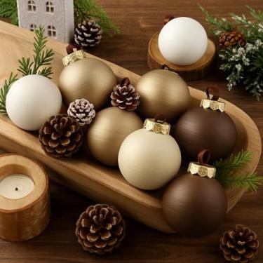 Imagem de Suilung 24 peças de enfeites de bola de Natal texturizados neutros 6 cm rústico fosco creme marfim marrom ouro bolas de natal antigas decorações de árvore de natal moderna decoração de casa para