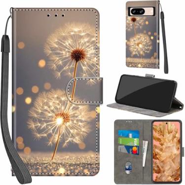 Imagem de Capa carteira para Google Pixel 8, com [3 compartimentos para cartão], fecho magnético com suporte, couro PU, capa flip protetora à prova de choque 15.7 cm 2023, dente-de-leão dourado