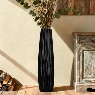 Imagem de Vaso alto preto – Vaso de cerâmica geométrico torcido de 71 cm para decoração moderna de casa, sala de estar, mesa ou canto