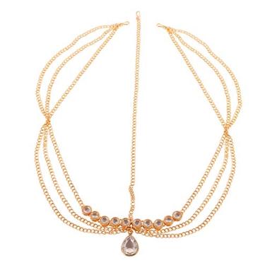 Imagem de Touchstone New Indian Bollywood Exclusive Mughal Era Inspired Stylish Traditional Kundan Polki Look Designer Jewelry Wedding Mathapatti-Forehead Enhancer in Antique Gold Tone for Women.