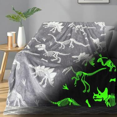 Imagem de TEHALK Cobertor de dinossauro que brilha no escuro para meninos/meninas/bebês/bebês, brinquedos de dinossauro para meninos de 3 a 12 anos, cobertor infantil fofo engraçado para aniversário/presentes