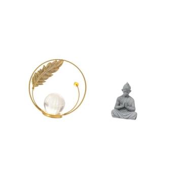 Imagem de Fenteer Escultura de Metal em Forma de Bola de Cristal, Estatueta Ornamental, Suporte para Corredor, Lareira, Quarto, Sala de Estar, Escritório, Figura de Bud