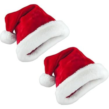 Imagem de kit 2 Toucas Gorro Veludo De Natal Papai Noel Veludo Vermelho Tradicional