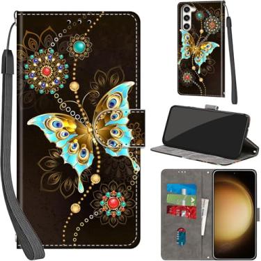 Imagem de Salanheo Capa carteira para Samsung Galaxy S23 Plus, com [3 compartimentos para cartões], fecho magnético com suporte, capa protetora flip de couro PU à prova de choque de 16,8 cm, borboleta verde