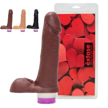 Imagem de Prótese Pênis Com Vibrador Interno E Escroto 17 X 3,5Cm Orgasmos Intensos Satisfação Máxima [CHOCOLATE]